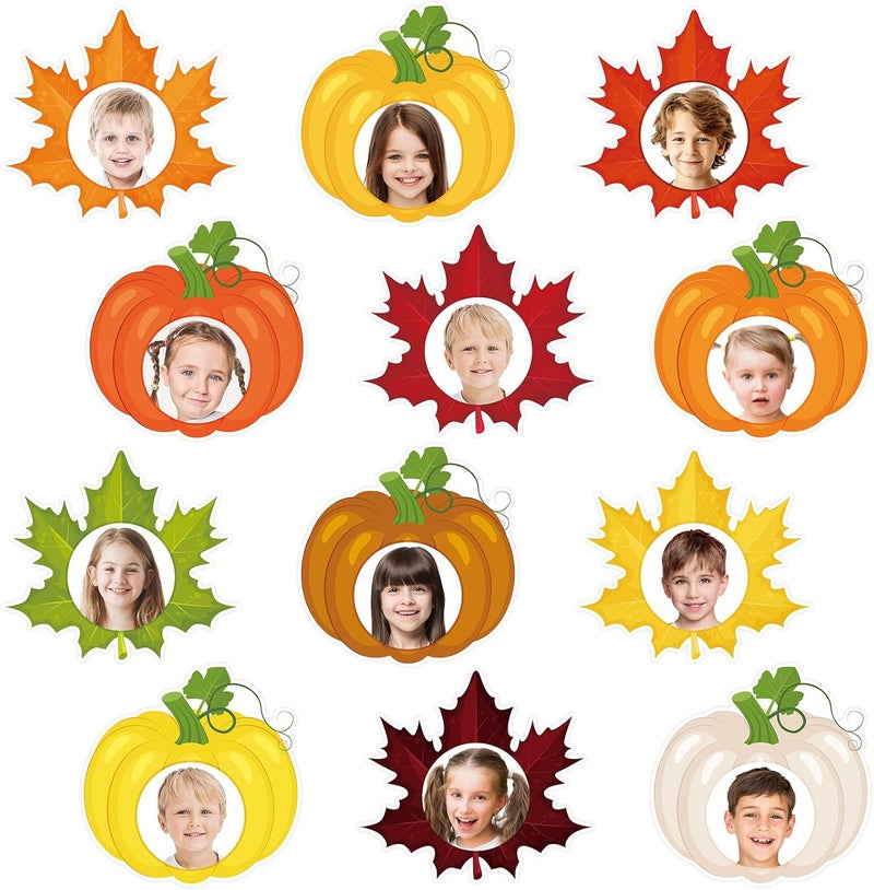Machomby 48Pcs Fall Cutouts, Colorful Autumn Pumpkin Maple Leaf DIY Photo Craft Cutouts Fall Bulletin Board Decoration for Autumn Thanksgiving Harvest Party Home Classroom Chalkboard Wall Decor - Image 1